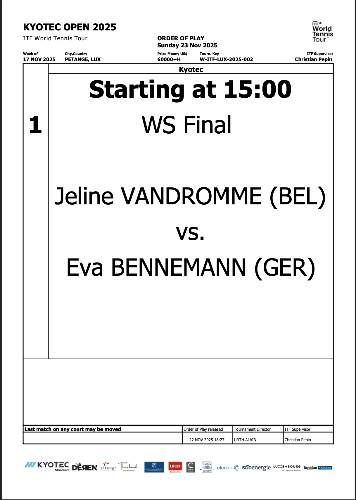 Order of Play – KYOTEC OPEN 2025